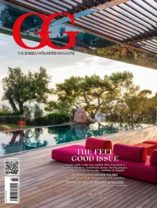 Copertina del GG The Engel Volkers Magazine con fotografia di villa con piscina al tramonto, Liguria