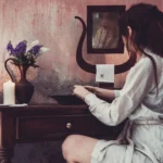 Fotografo artistico Imperia - modella abito bianco specchio fiori candela