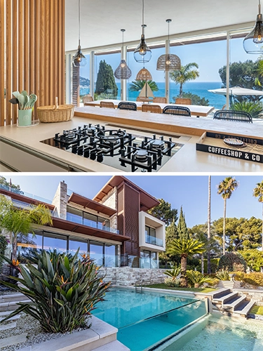 Home Dittico villa di lusso: cucina aperta sul mare e piscina con palme, Riviera Ligure